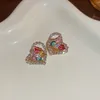 S3668 Sevimli Renkli Kelebek Boş Out Kalp Sapı Küpeler Kadınlar İçin S925 Gümüş İğne Rhinestone Kore Moda Tatlı Küpeler
