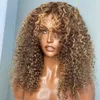 8-28 Jerry perruque de cheveux humains bouclés avec Bang Brésilien Remy Hair Blonde 4 27 Highlight perruque colorée pour les femmes Full Machine Made Wig 150% densité