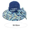 Wide Brim Hats Ethnic Style Print Patchwork Color Bow Tied Decor Sun Hat Women Big Floppy Straw Costume Accessories