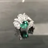 Bandringar Sparking Cubic Zirconia Rings for Women Silver Color Green Crystal Jewelry Elegant Female Wedding Promise Ring Anniversary Gift J230517