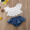 Clothing Sets 0-3Yrs Baby Girls Lace Clothes Outfits Off Shoulder Princess Party Tops Layer-Skirts Shorts 2Pcs Summer Born