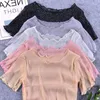 T-shirts femme mode femme été T-Shirts Sexy mince Kawaii cultures hauts maille chemise brillant soie femmes et t-shirts translucides