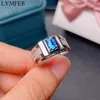 Met zijstenen Cincin Opal Australië Alami Pria Warna Api Biru 925 Perak Murni Indah 230517