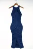 Robe mi-longue en tricot froncé à dos nageur bleu 2023 Hot New L9Jk #