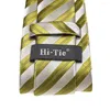 Noeuds papillon rayé vert argent cou pour hommes luxe 8.5cm large soie mariage cravate poche carré boutons de manchette ensemble broche cadeau salut-cravate