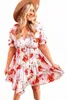 beige Blooming Floral Tassel Tie Babydoll Dress 50qk#