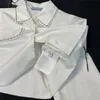 Women's Blouses & Shirts Designer 23SS 100% Cotton Women Tops Crop Top With Letter Triangular Sign Runway High End Luxury Brand Lapel Collar Shirt Blouse GK18