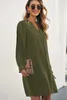 Zielony podzielony V dekolt Ruffled Tleeves koszulka Sukienka C1NY#