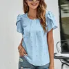 Femmes Blouses 2023 Pétale À Manches Courtes Chemises Décontractées Élégant Jacquard Femmes D'été Blouse O-cou Lâche Mode Lady Tops Blusas 25022