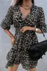 leopard Pattern Surplice Neck Mini Dress 2023 Hot New D9qL#
