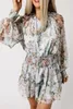 green Floral Print Tiered Ruffled Shirred High Waist Mini Dress g4TV#