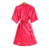 Damen-Nachtwäsche, Saten-Kimono, Damen-Robe aus Kunstseide, Badekleid, Yukata-Bademantel, einfarbig, S, M, L, XL, XXL