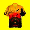 Casual shirts voor heren Jumeast 3D horror vleermuizen pompoen geprint Halloween Hawaiian Vintage Shirt Men Korte mouw Street Fashion Clothingmen's