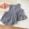 Clothing Sets Girl Fashion Plaid Lace Hem Sleeveless T-shirt Baby Kids Girls Vest Tops Loose Bread Shorts Infant Summer Thin Boutique Suit