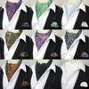 보우 넥타이 Yishline 남자의 고급 실크 Ascot Cravat Tie Handkerchief 세트 웨딩 파티를위한 격자 무늬 페이즐리 포켓 스퀘어 세트