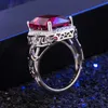 Band Rings HuiSept Classic Silver 925 Ring Jewelry Rectangle Shape Ruby Gemstone Ring for Male Female Wedding Party Gift Ornament Wholesale J230517