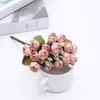 Decorative Flowers Mini Artificial Rose Bud Bouquet Silk Fake For Home Decor Wedding Decoration Craft Wreath Gift Accessories