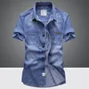 Мужские платья рубашки Джинсовые рубашки модная мужская социальная рубашка лето с коротким рукавом мужчины высококачественная пуговица в блайзатоп
