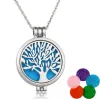 Tree of Life Aromatherapy Essential Oil Diffuser Necklace Locket Pendant 316L Rostfritt stålsmycken med 24 "kedja och 6 tvättbar filtdyna