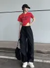 Pantalon Femme Capris HOUZHOU Hip Hop Rétro Vert Cargo Femmes Y2K Harajuku Oversize Jambe Large Noir Parachute Pantalon Femme Vintage Streetwear 230516