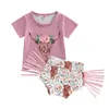 Kleidungssets Baby Mädchen Sommer Niedliche Shorts Set Kurzarm Kuhkopf T-shirt Mit Elastischer Taille Blumendruck