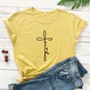 Damen T-Shirts Cross Faith Letter Print T-Shirt Unisex Religiöse christliche Kirche T-Shirt Sommer Rundhalsausschnitt Grafik Slogan Übergroßes T-Shirt