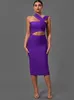 Повседневные платья для повязки для женщин Purple Bodycon платье вечернее вечеринка элегантная сексуальная вырезка Midi Birthday Club наряд лето 230517