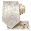Bow Ties Hi-Tie Light Champagne Floral Silk Wedding Tie For Men Handky Cufflink Fashion Design Nicktie Business Party Dropship