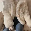 Vestes pour femmes Style coréen Chic laine d'agneau pour les femmes col rabattu corne boucle épais chaud manteaux Simple ample décontracté vêtements d'hiver