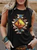 Женские танки Camis Aztec Cow Bull Skull Tops Tops для женщин Западная Кантри -Кантри -Коржирл Бохо рубашки рубашки пустынные