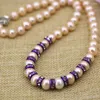 Kedjor Natural Orange Nearround Pearl 9-10mm Beads Chain Necklace For Women Purple Spacers Crystal Choker Charms smycken 18 tum B3112