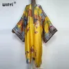 Kvinnors badkläder Winyi Summer Women Cardigan Stitch Robe Cocktail Sexcy Boho Maxi African Holiday Batwing Sleeve Silk Feeling Robe Kimono Caftan 230516