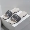 Slippers Luxury Designer Embroidered Letters Thick Heel Women Slides Outside Wear Sandals Female Shoes Hundred With Low