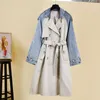 Women's Trench Coats Patchwork Denim Ladies Plus Size Windbreaker Lapel Long Sleeve Loose Women's 2023 Autumn And Winter Jacket