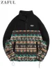 남성용 재킷 민족 스타일 기하학적 패턴 코트 지퍼 플라이 플라이 푹신한 헛소리 스트리트웨어 퍼지 탑 코트 가을 겨울