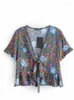 Blusas de mujer Camisas bohemias Blusas de gran tamaño con cuello en V Pajarita Estampado floral Camisa bohemia Kimono Manga corta Rayón Algodón