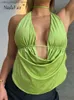 Women's Tanks Camis Nadafair V Neck Sexy Backless Crop Tops Women Green Black Summer 2023 Y2K Sleeveless Halter Bandage Strapless Top Camis T230517