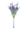 Decorative Flowers Hand Tie Artificial Flocked Lavender Calla Lily Bouquet With Men Groom Corsage For Wedding Home Office Arrangement Decor