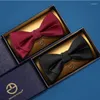 Laço gravata noivo Tie na festa de casamento para homens de alta qualidade duas camadas borboleta com caixa de presente