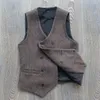 Men's Vests Men's Suit Vest Double Breasted Herringbone Casual Grey Waistcoat Formal Groomsman Jacket For Wedding