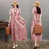 Dress 2023 New Arrival Thin Soft Cotton Linen Loose Summer Dress Draw String Print Floral Prairie Chic Travel Casual Women Dress