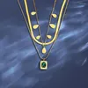 Kedjor Europeiska och amerikanska temperament Multi-Layer Water Drop Square Green Zircon Pendant Fashion Design CLAVICLE CHAIN ​​Gift