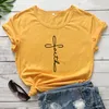 Damen T-Shirts Cross Faith Letter Print T-Shirt Unisex Religiöse christliche Kirche T-Shirt Sommer Rundhalsausschnitt Grafik Slogan Übergroßes T-Shirt