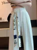 Spodnie damskie Capris Yitimoky White High Talies for Women Spring Koreańska moda na guziki szeroką nogę biuro panie zwykłe 230516