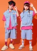 Desgaste de la etapa Traje de baile de jazz moderno Niños Chaleco de mezclilla Pantalones cortos Camiseta Niñas Niños Hip Hop Ropa Traje de rendimiento Moda Rave BL10611