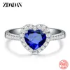 Bandringen Zdadan 925 Sterling Silver Heart Blue Gemstone Rings For Women Wedding Jewelry Fashion Gift J230517