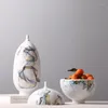 Plates Ceramic Storage Tank With Cover Fruit Dish Round Shape Vase Flower Arrangement Handmade Watercolor Pattern Home Decoration