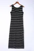 black Stripe Print Open Back Sleeveless Maxi Dress with Slits u2IL#