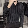 Herrenhemden Frühlingselastisches schwarzes koreanisches gestreiftes Hemd Herren Langarm Business Casual Slim Fit Nicht bügeln Zoll Herrenkleidung Weiß