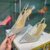 Sandals Summer New Style Stiletto High-heeled Mesh Bridesmaid Pointed Toe Wedding Shoes Banquet Dress Rhinestone Flat Female 230417